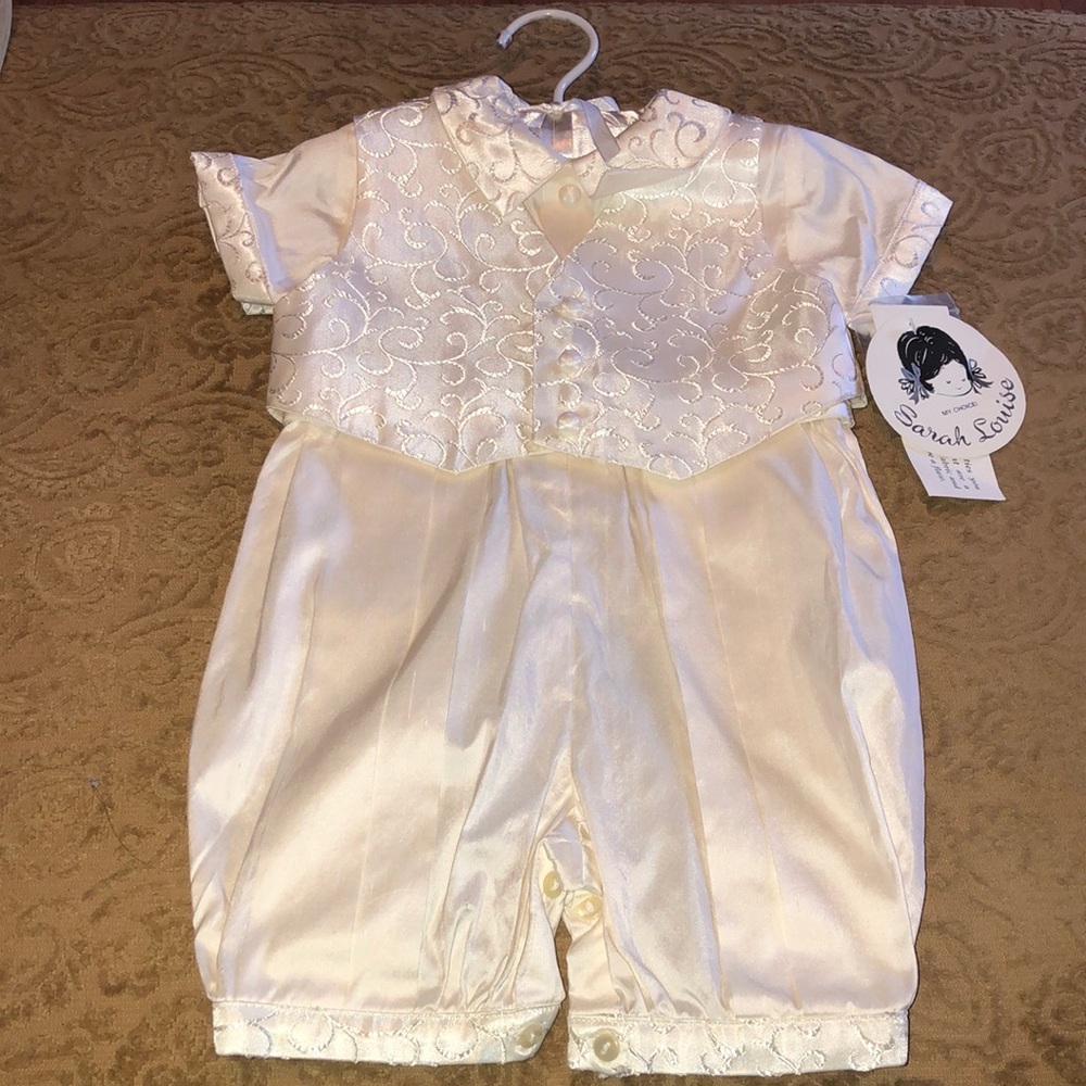 Sarah Louise 100% Silk Baby Romper for Christening/Baptism No Hat - Cream Color